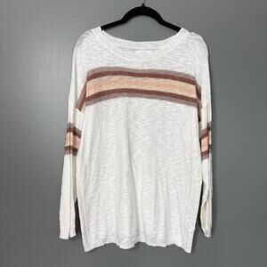 Stitchdrop Women's White Y2K Stripe Lightweight Knit Top - Size Large - Beachy